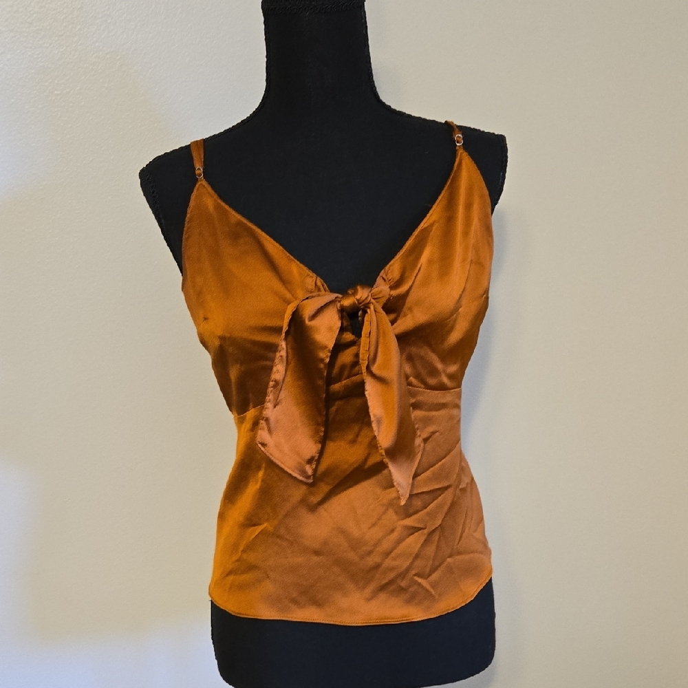 Y2K Abercrombie & Fitch Satin Like Tie-Front Tank Top in Copper